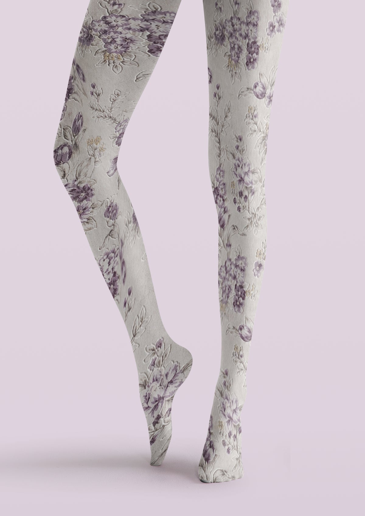 Ivory Lavender Floral Tights