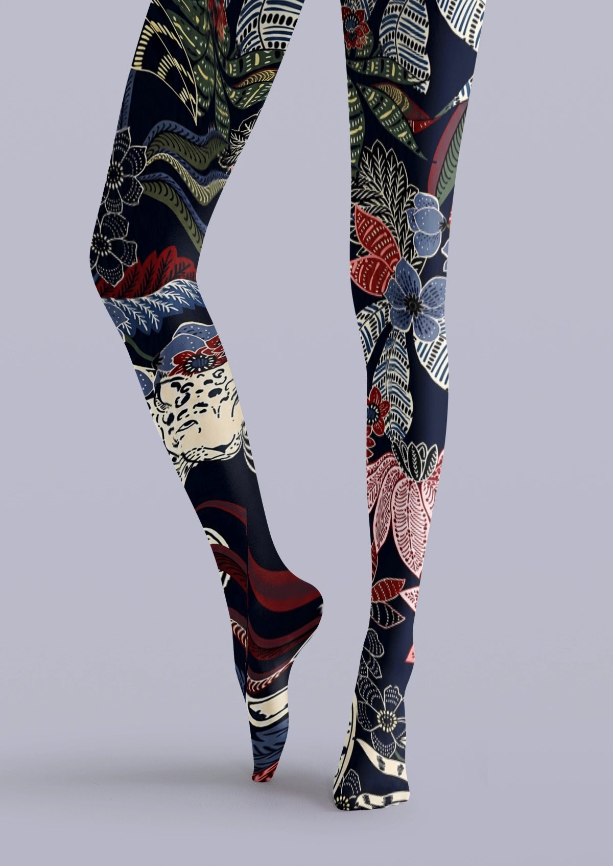 Navy Leopard Botanical Tights