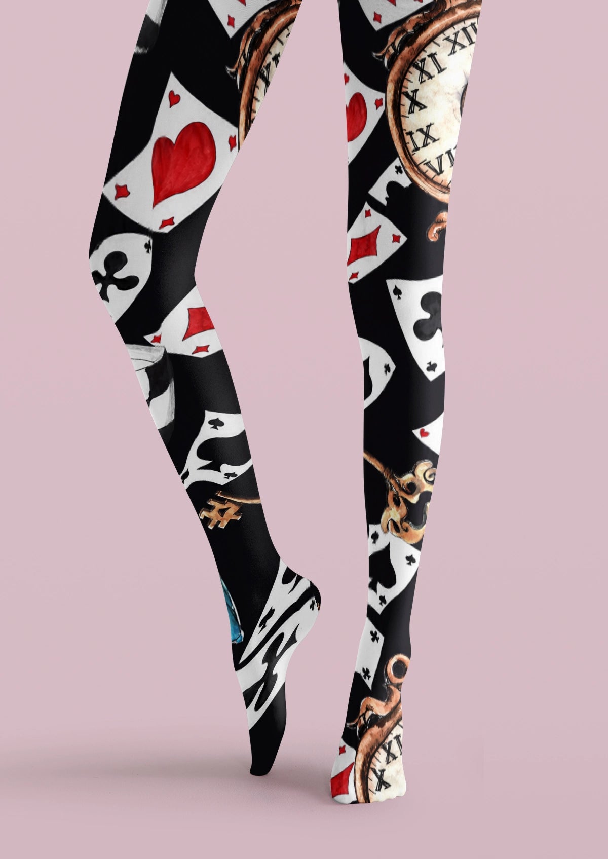 Black Playing Card Collage Tights