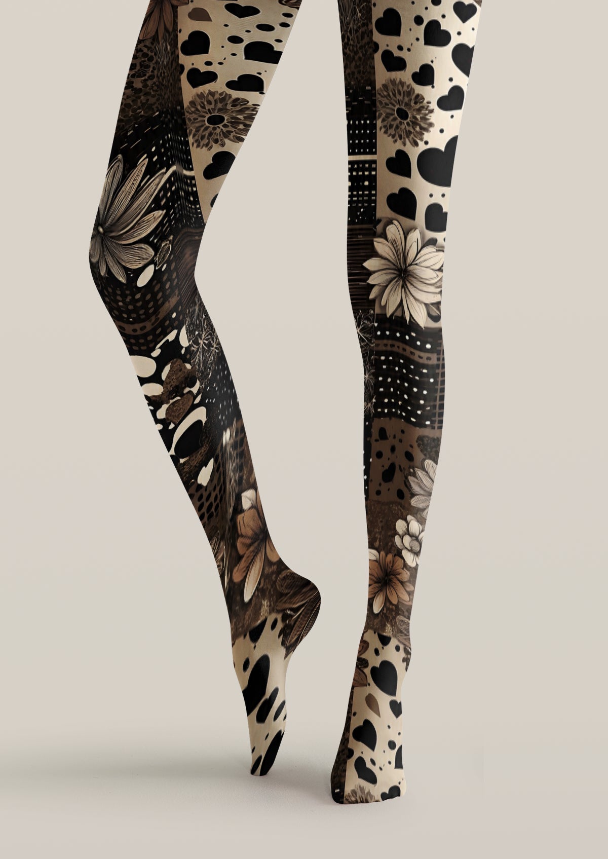 Black Floral Patchwork Tights