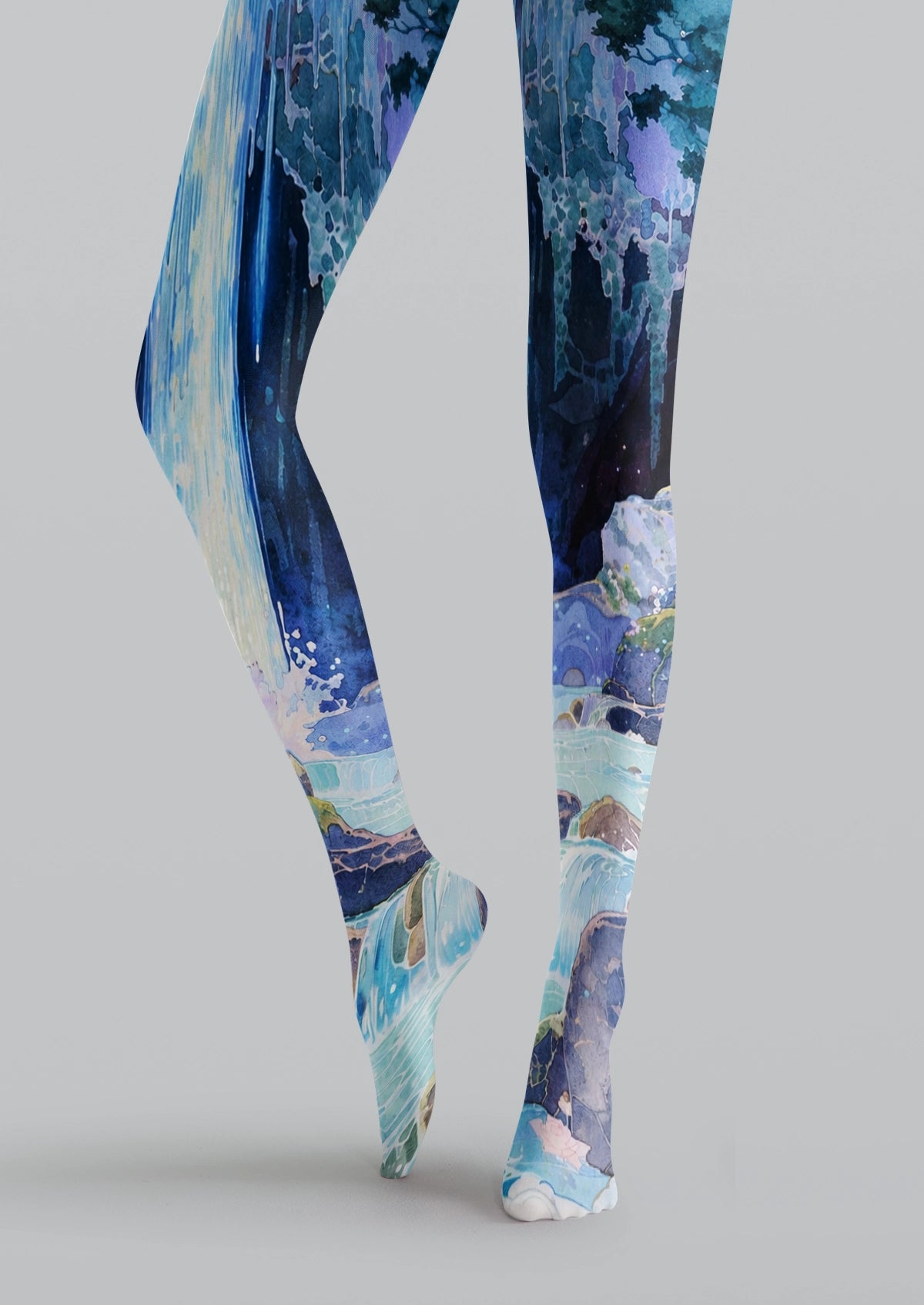 Blue Waterfall Floral Tights