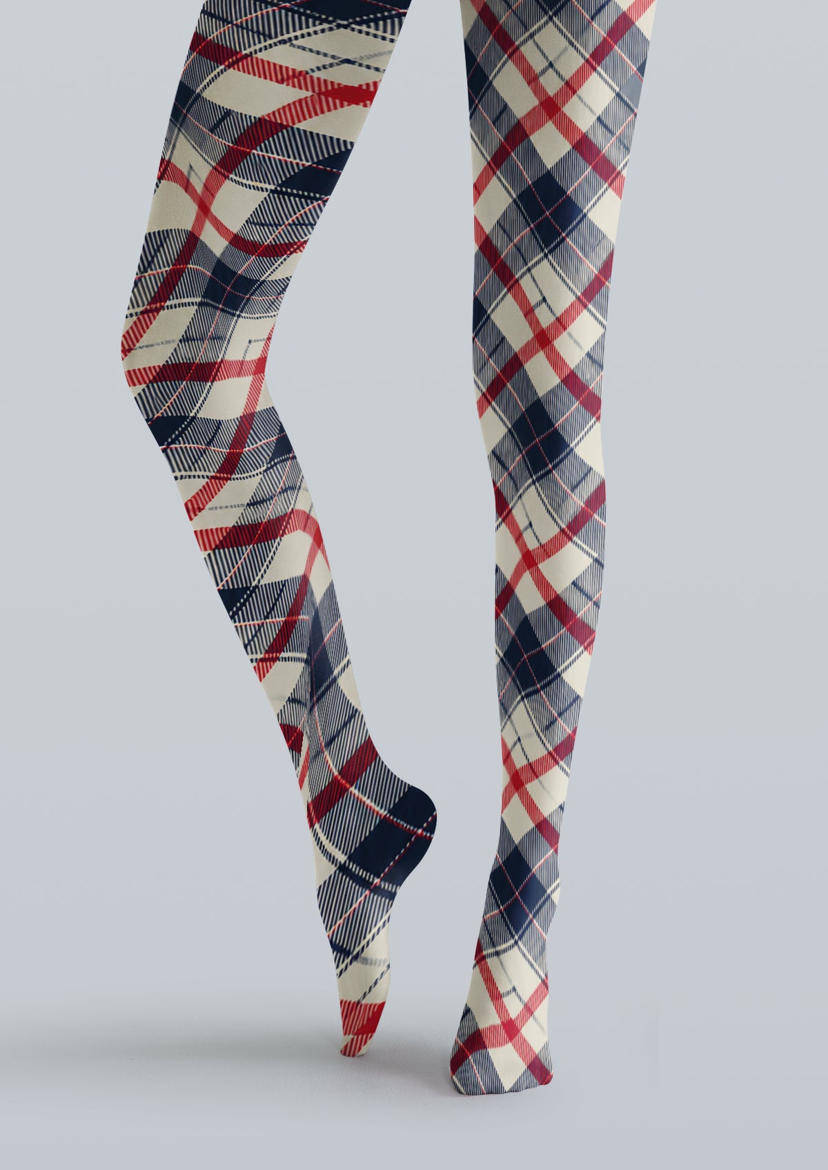Ivory Navy Plaid Tights