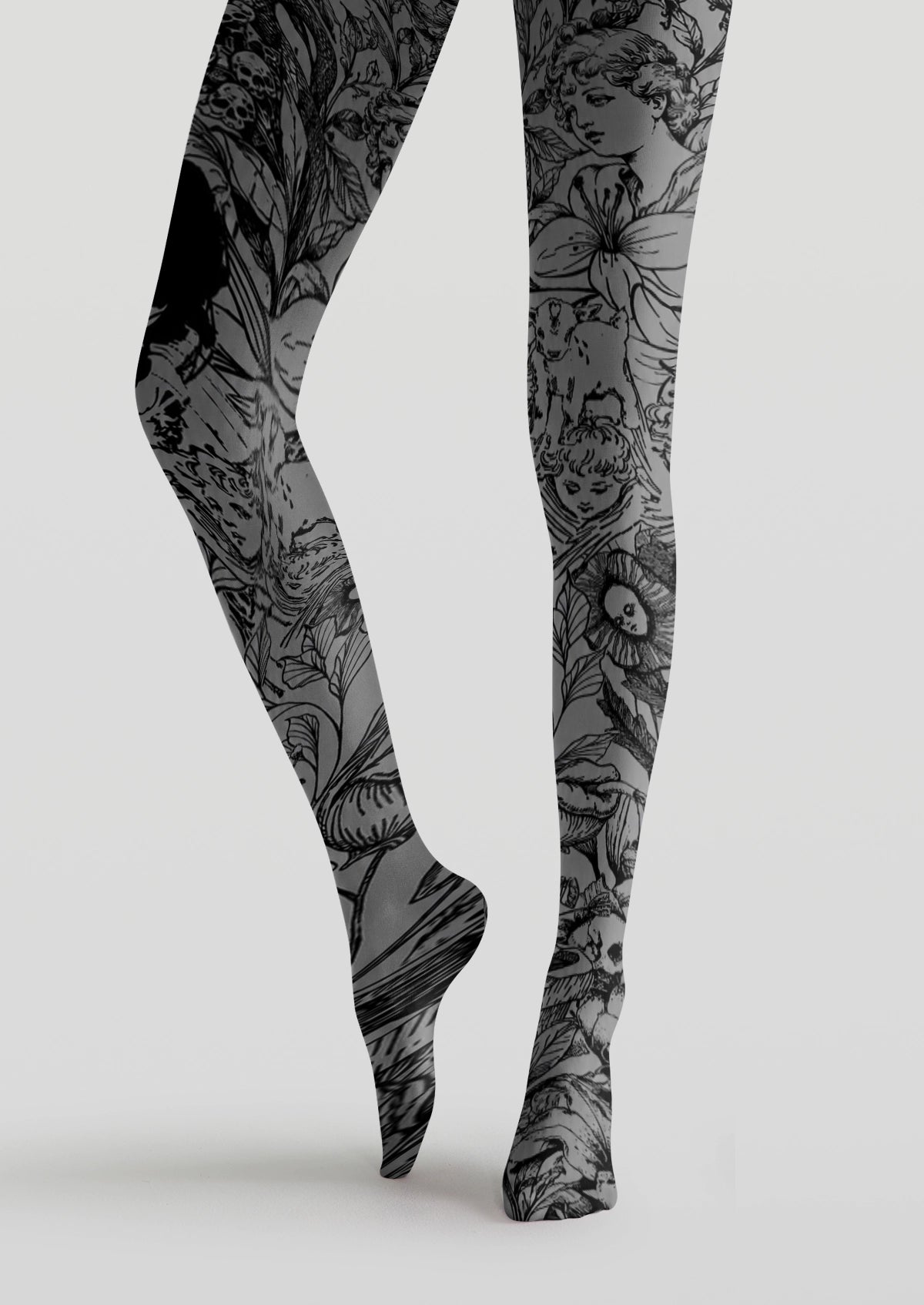 Gray Gothic Engraving Tights
