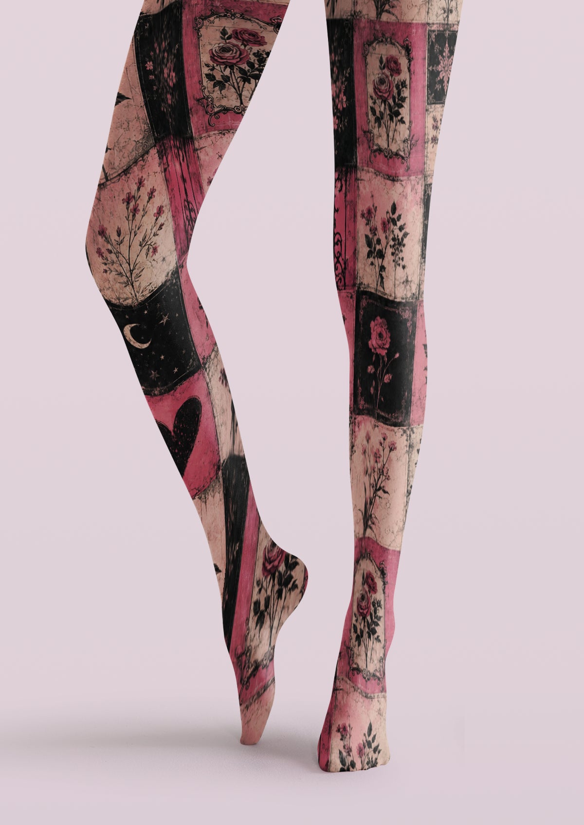 Pink Vintage Rose Patchwork Tights