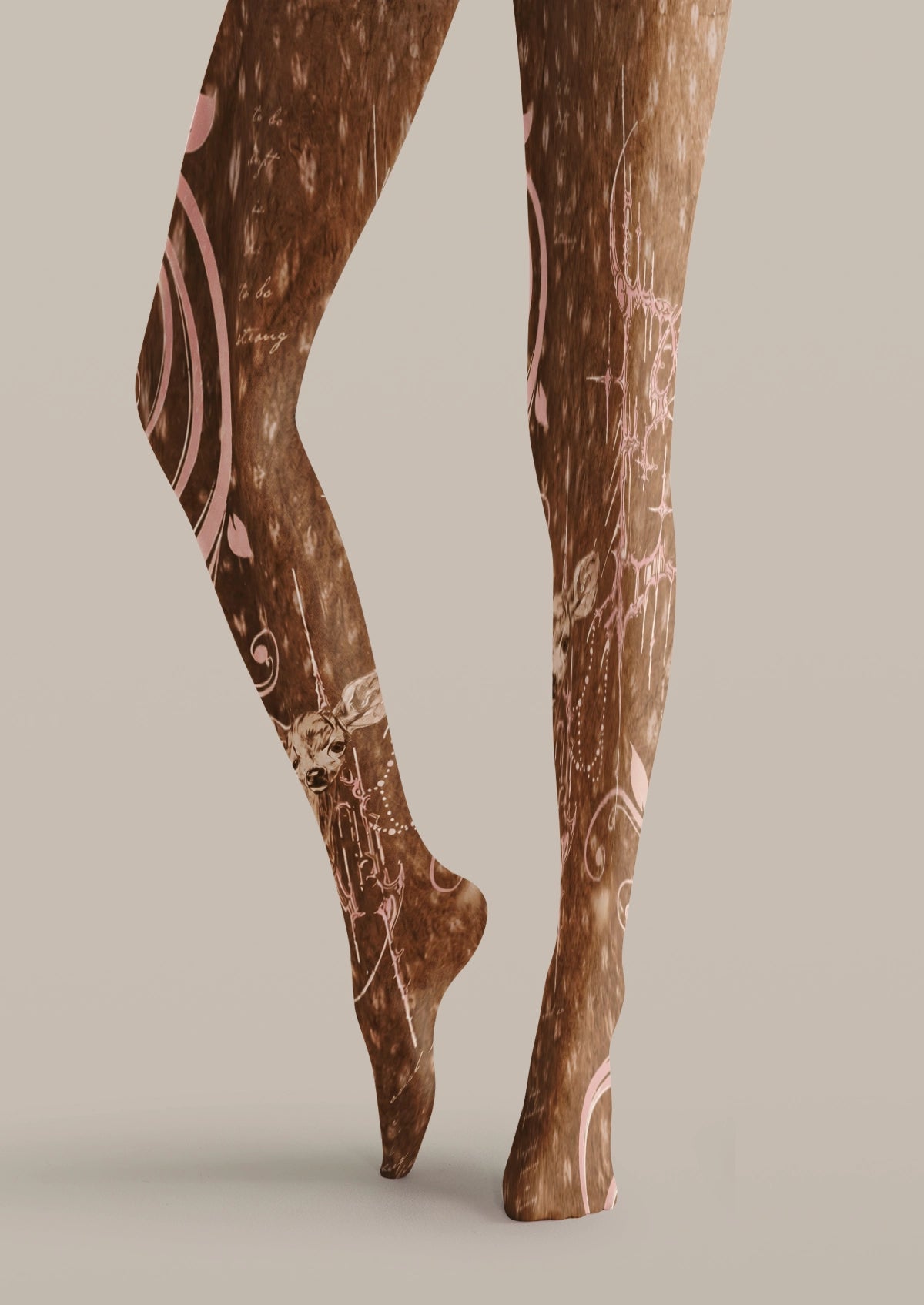 Brown Vintage Deer Tattoo Tights