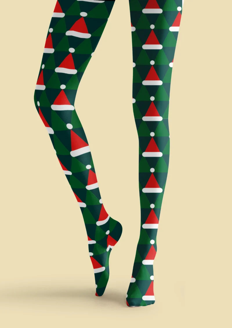 Green Christmas Santa Hat Tights