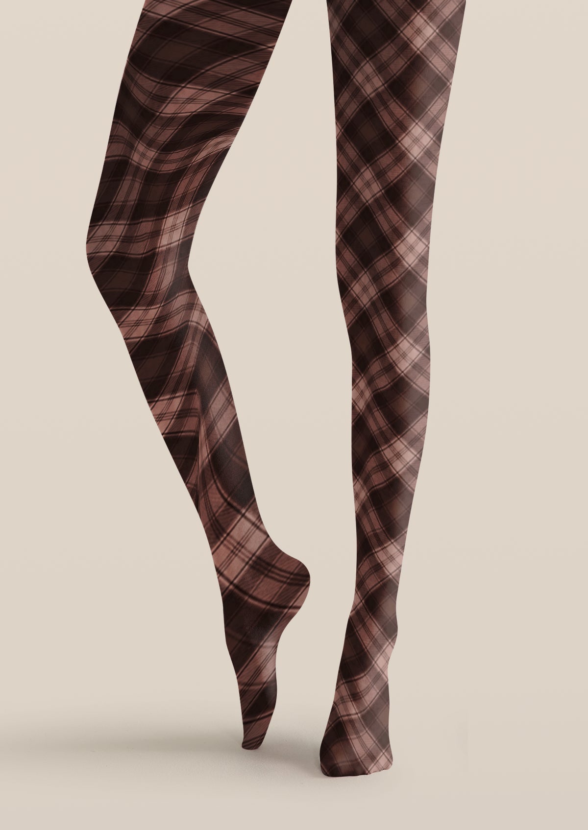 Brown Pink Plaid Tights