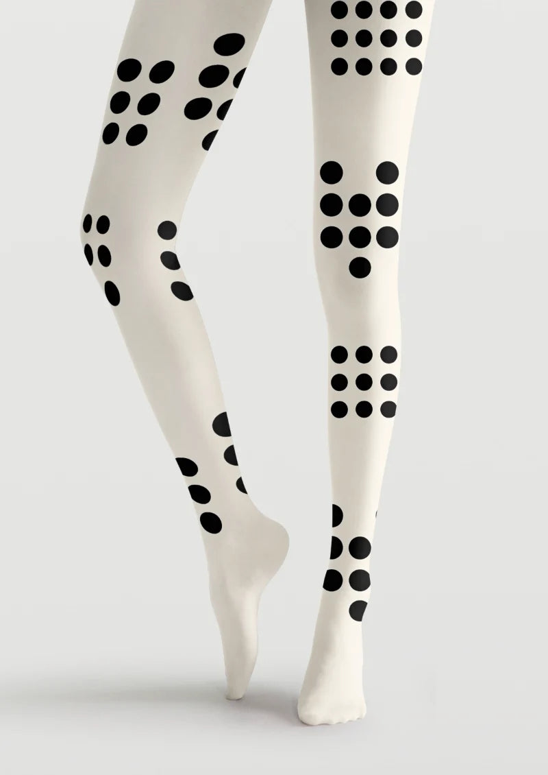 Ivory Black Polka Dot Tights