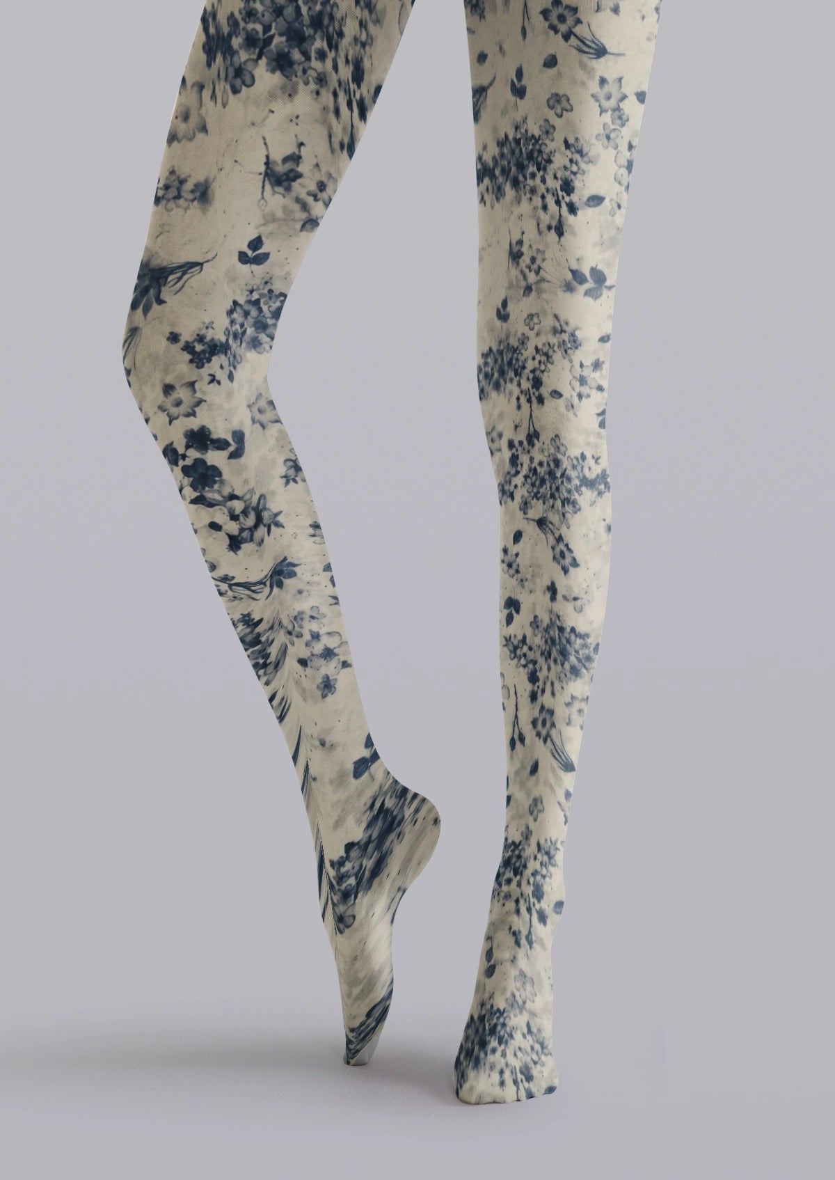 Beige Blue Floral Tights