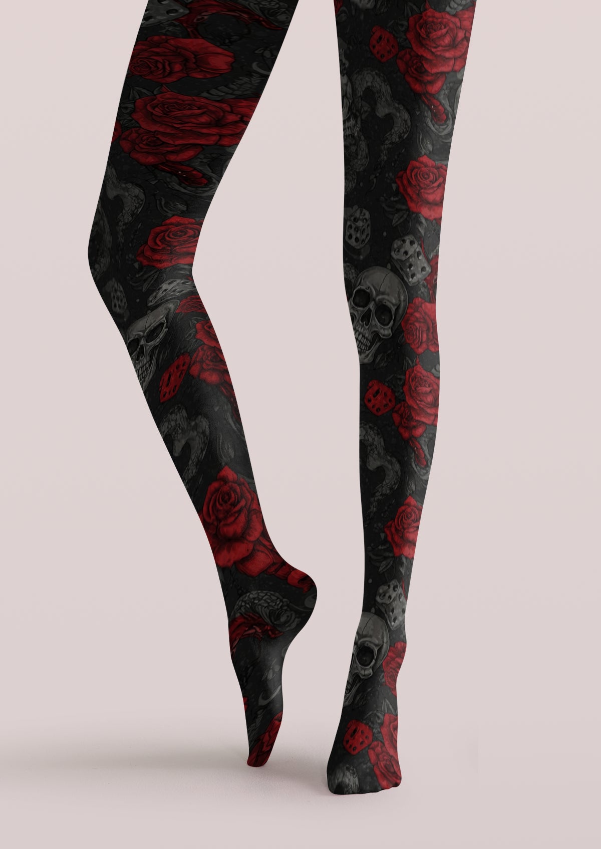Black Skull Rose Dice Tights