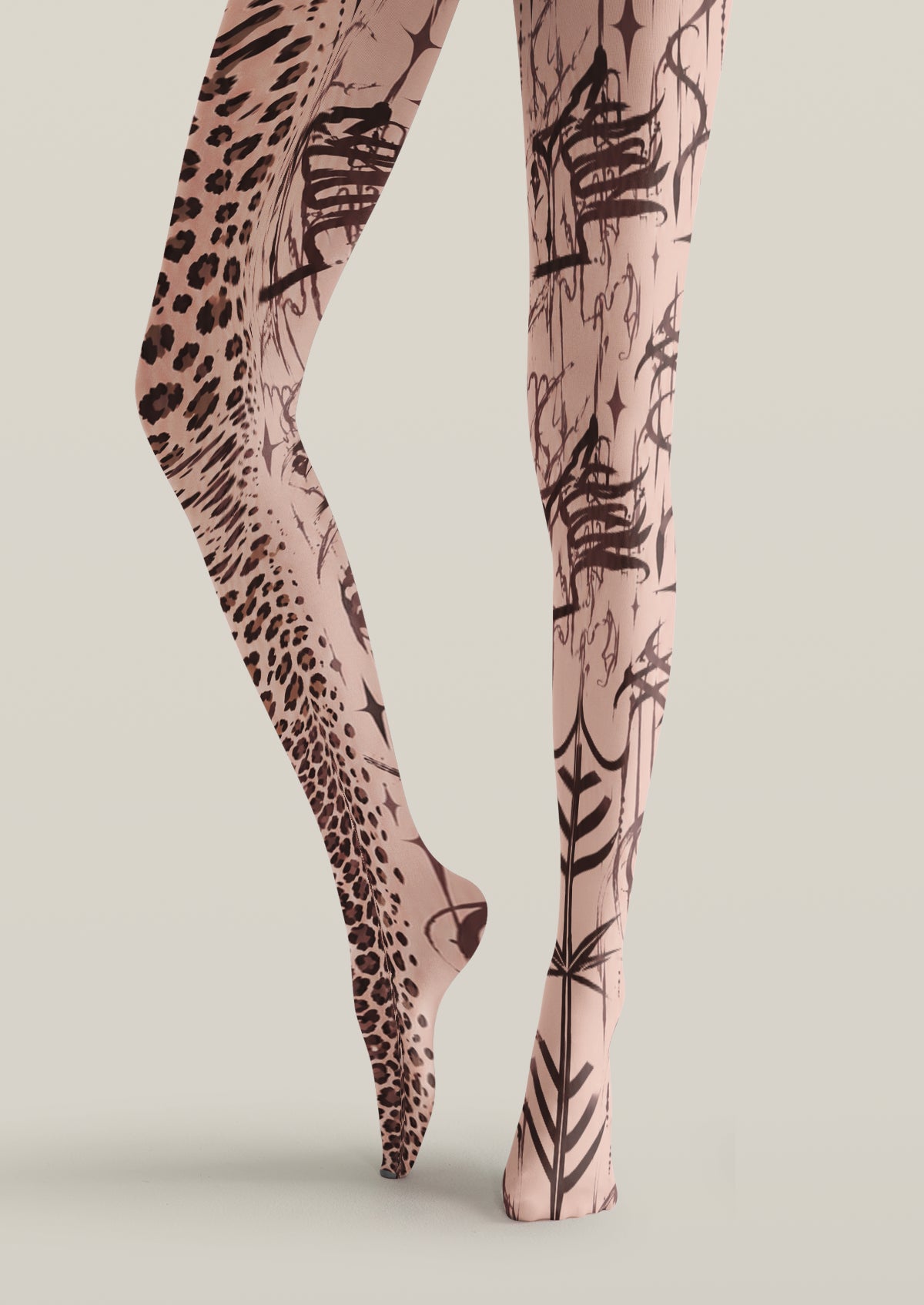 Beige Leopard Graffiti Tights