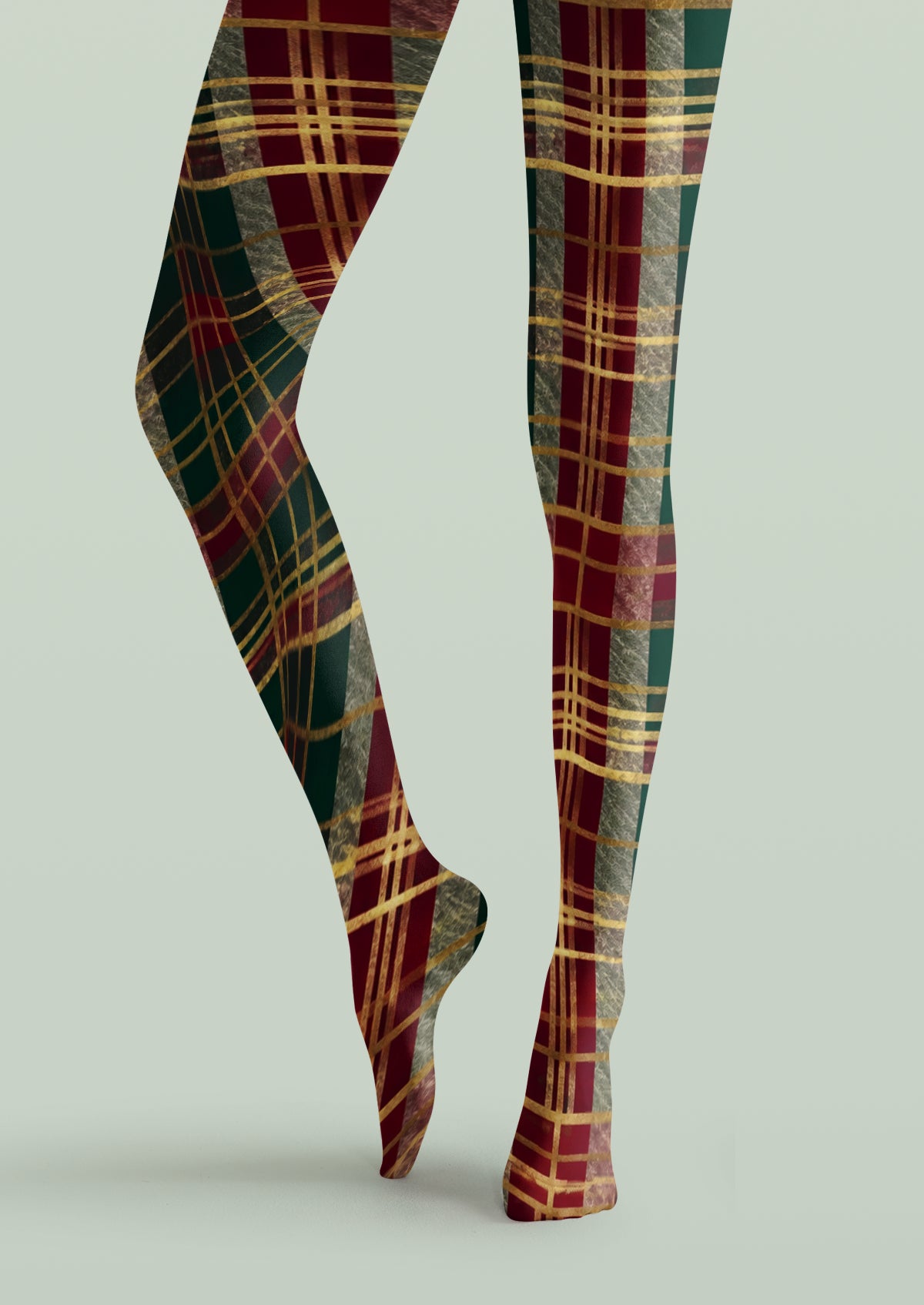 Green Burgundy Plaid Tights