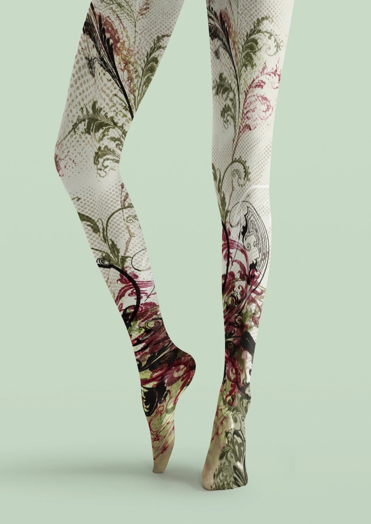 Ivory Ornamental Floral Tights