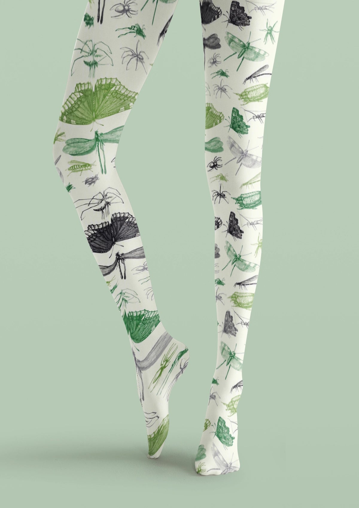 White Botanical Insect Tights