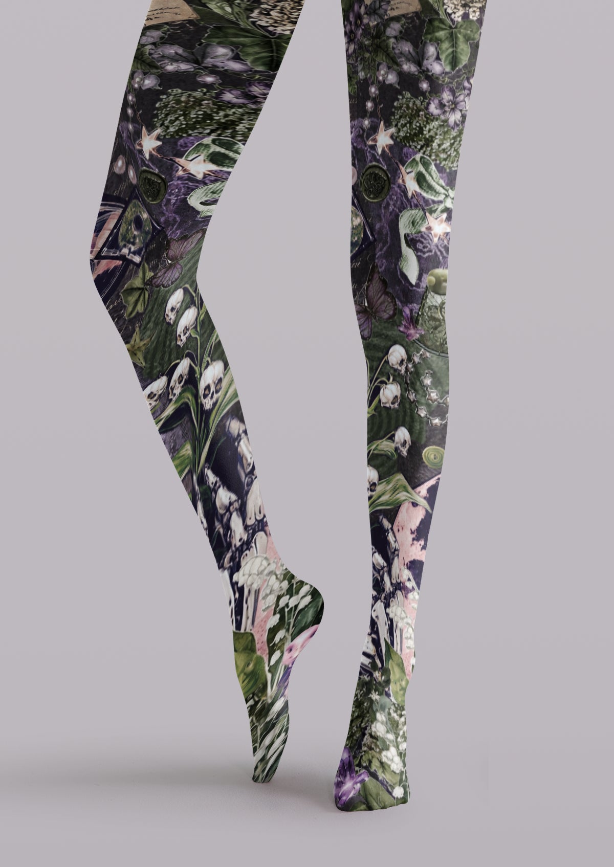Black Gothic Botanical Collage Tights