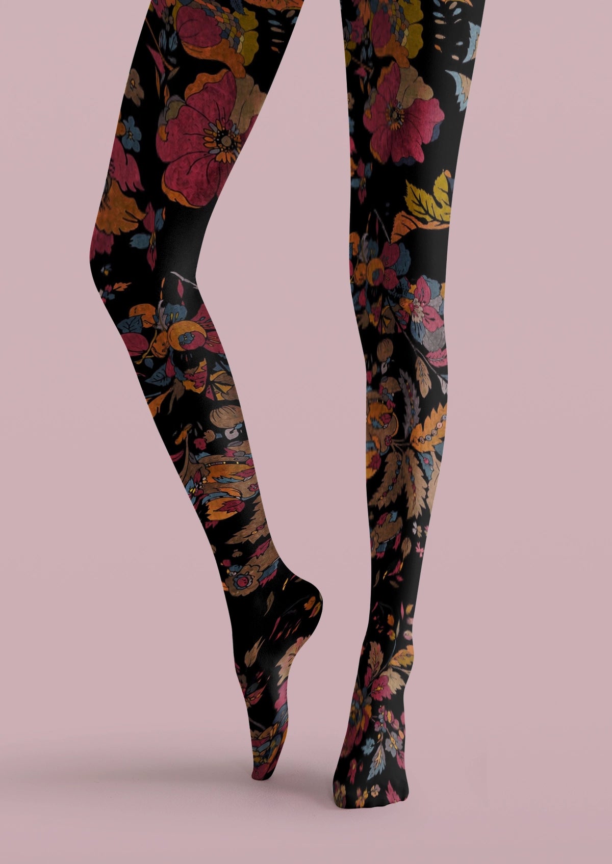 Black Vintage Floral Tights