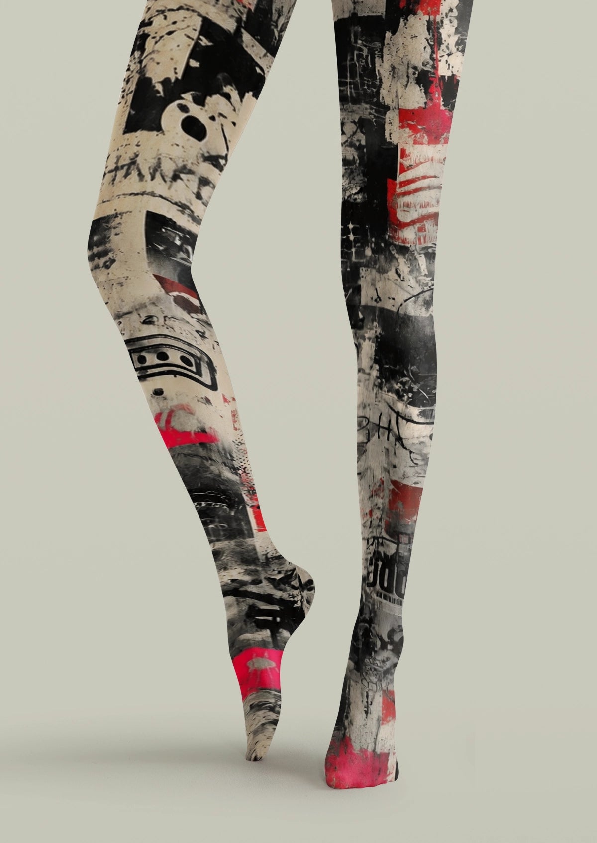 Red Urban Collage Tights