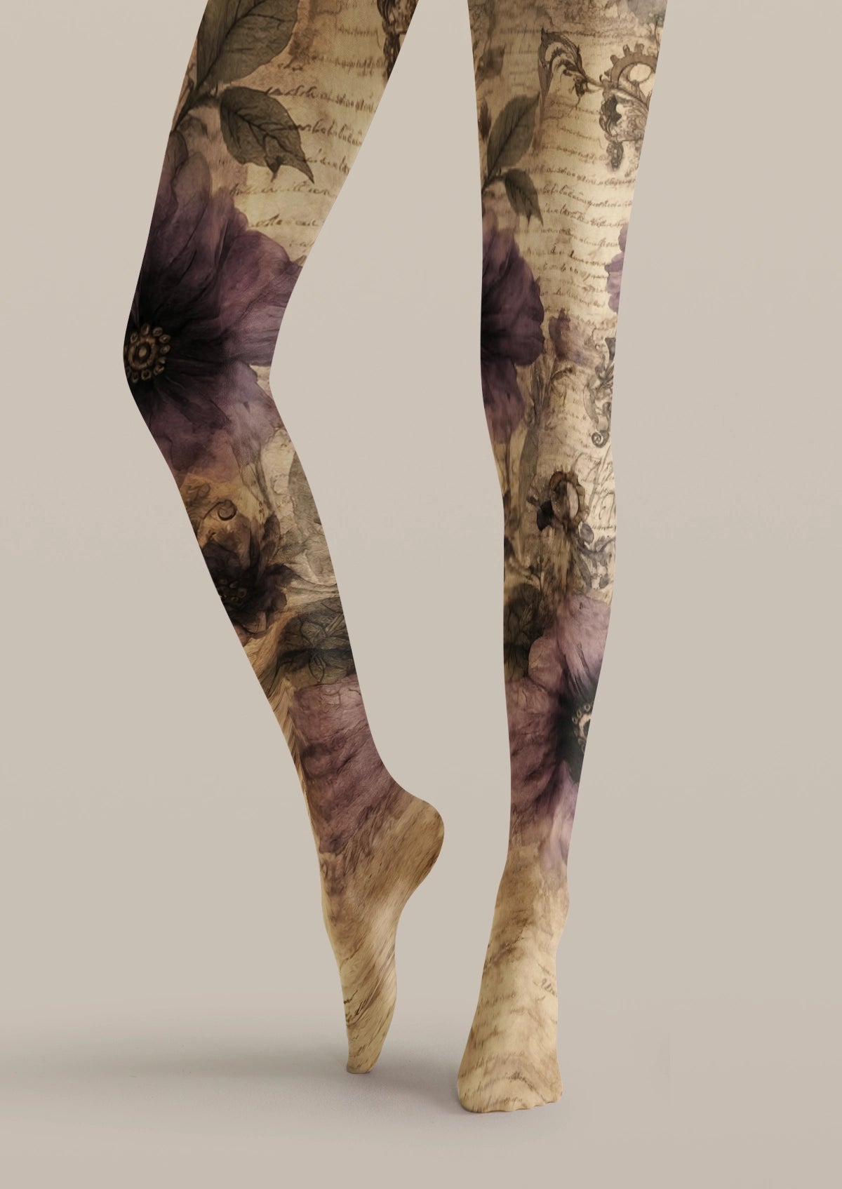 Beige Vintage Floral Tights