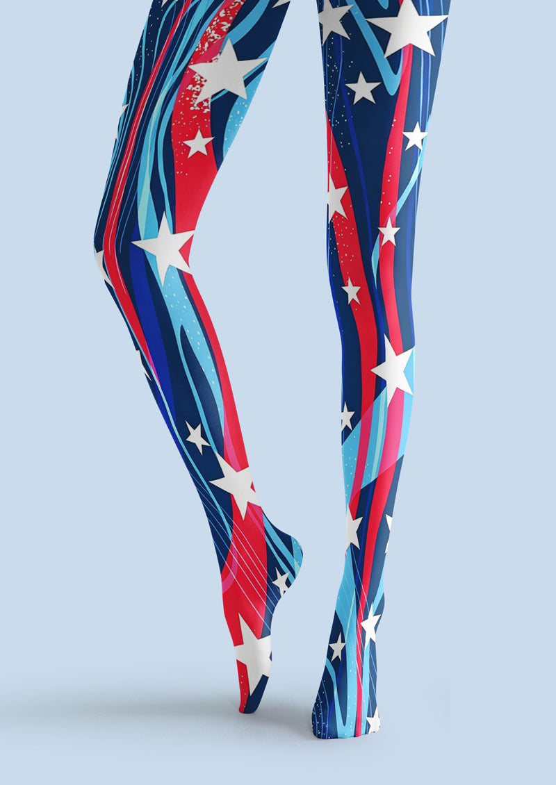 Red Blue Star Swirl Tights Hosiery Pantyhose