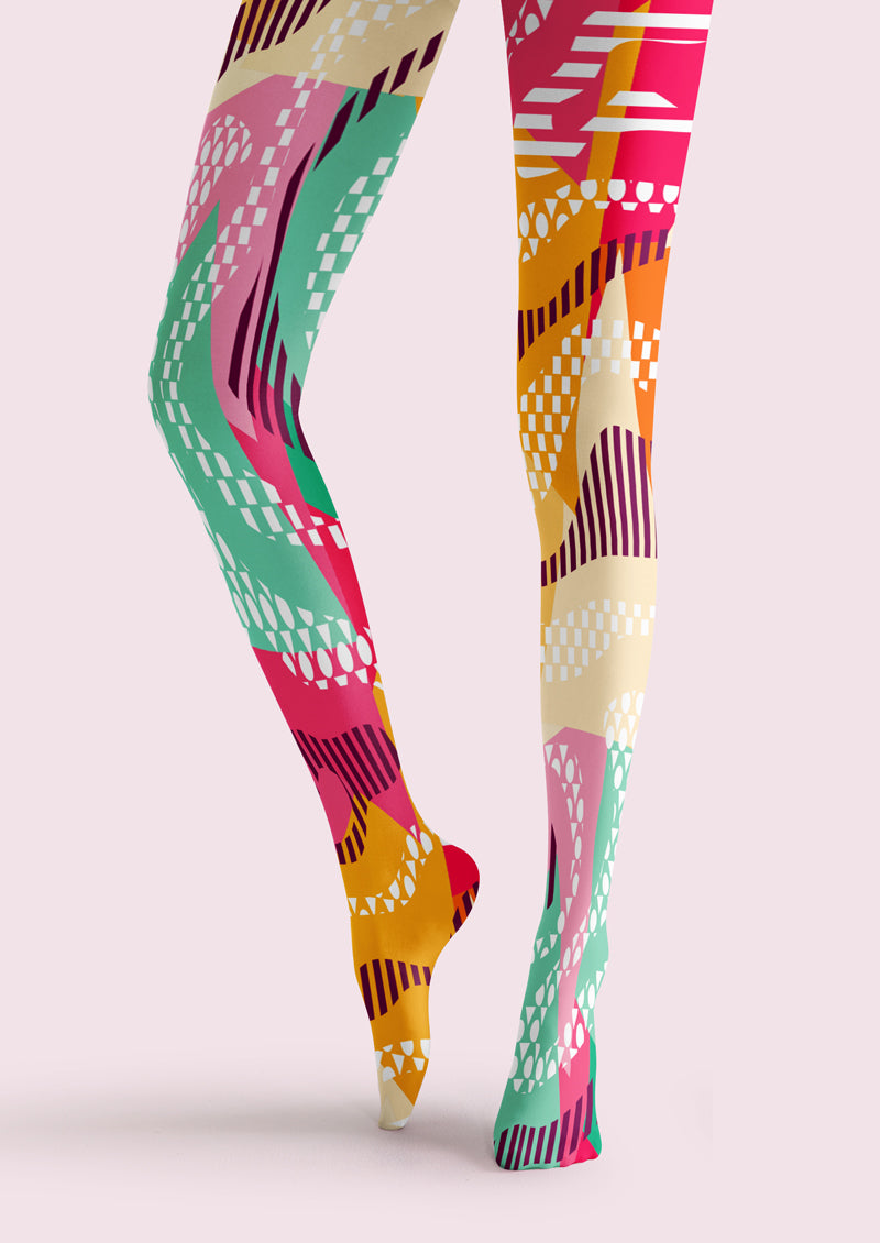 Color Block Pop Art Geometric Tights Hosiery Pantyhose