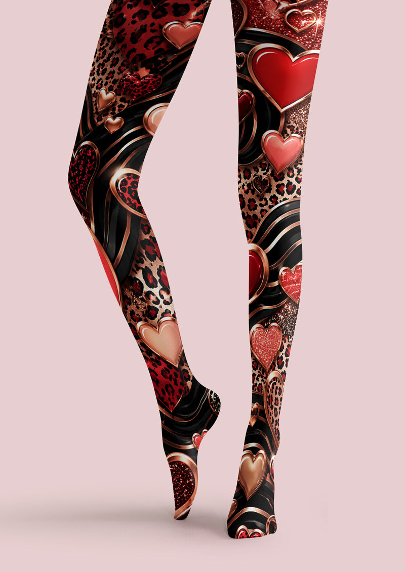 Black Leopard Heart Print Tights Hosiery Pantyhose