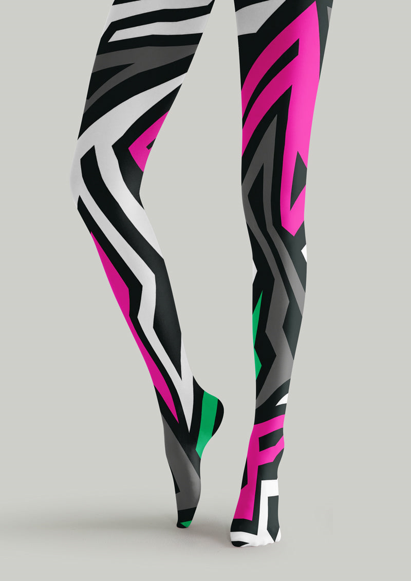 Neon Geometric Asymmetric Tights Hosiery Pantyhose