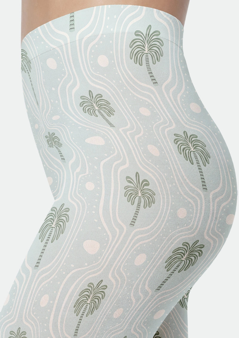 Palm Print Vintage Footless Tights Hosiery Leggings