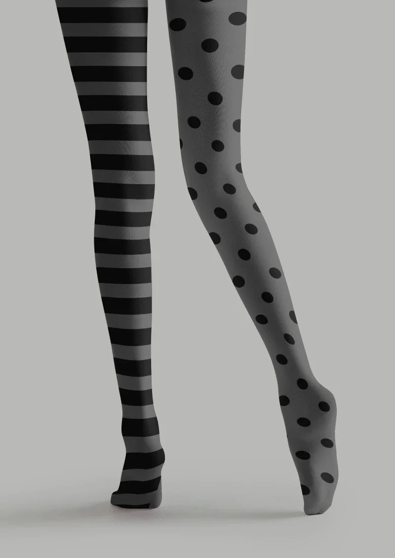 Striped & Polka Dot Gray Tights Hosiery Pantyhose