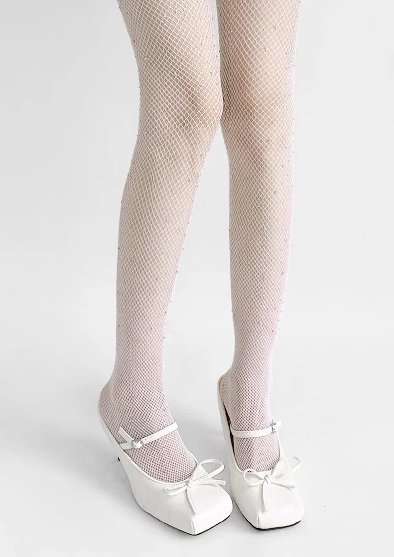 Lilac Rhinestone Fishnet Tights