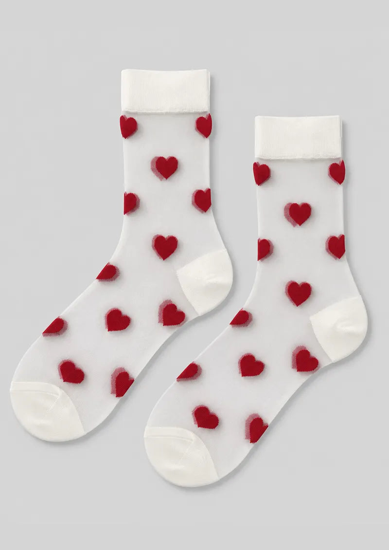 Sheer Red Heart Crew Socks