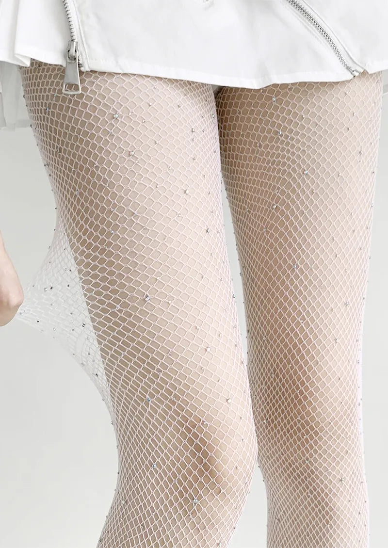 Lilac Rhinestone Fishnet Tights