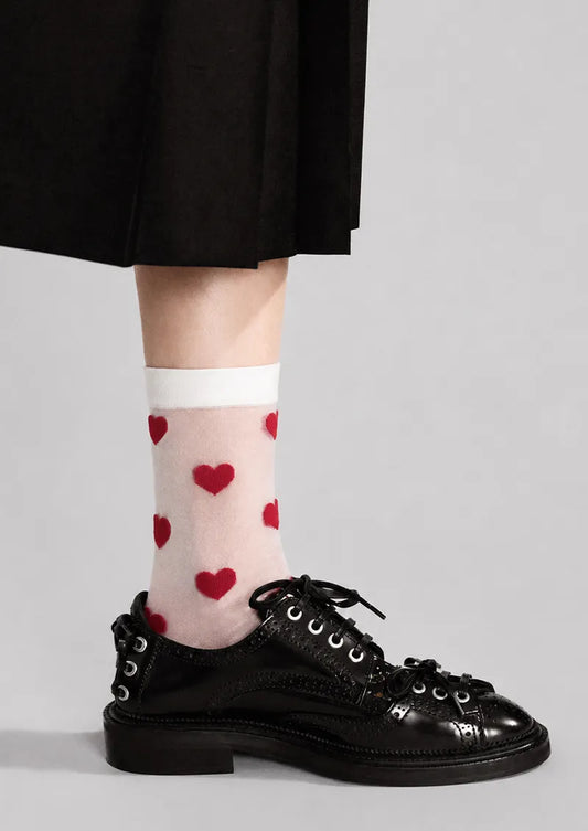 Sheer Red Heart Crew Socks