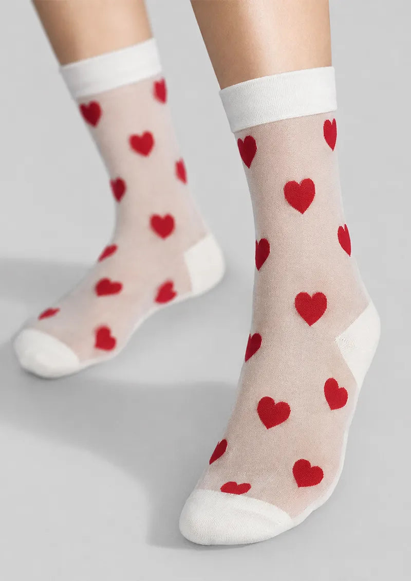 Sheer Red Heart Crew Socks