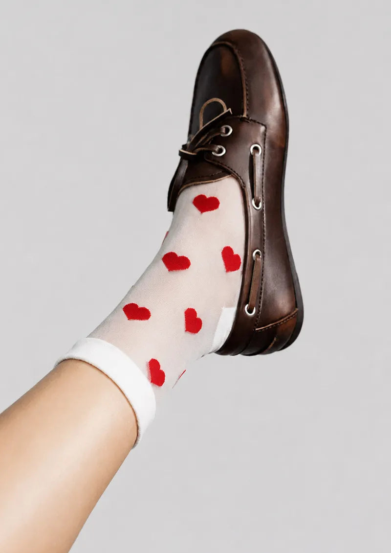 Sheer Red Heart Crew Socks