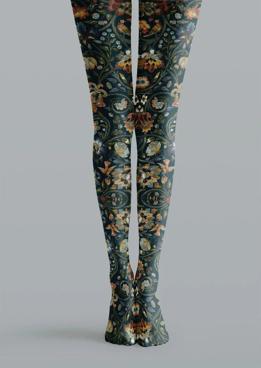 Boho Ethnic Floral Blue Tights Hosiery Pantyhose
