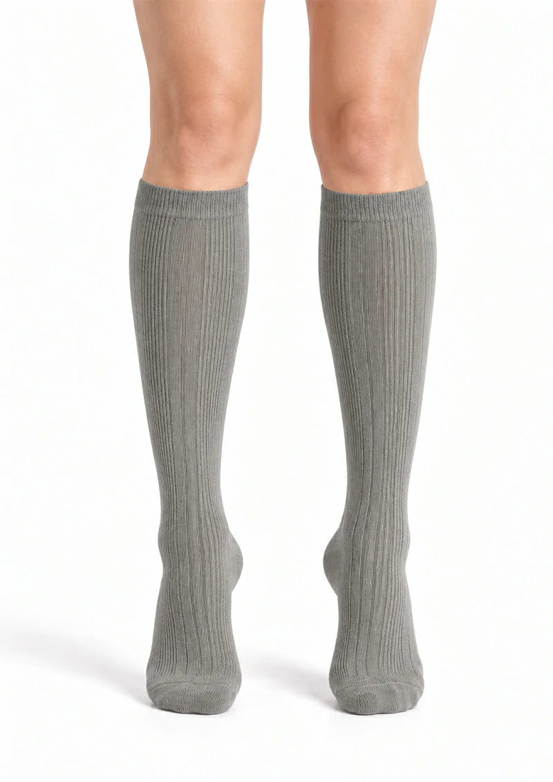 Solid Ribbed Knee-High Socks
