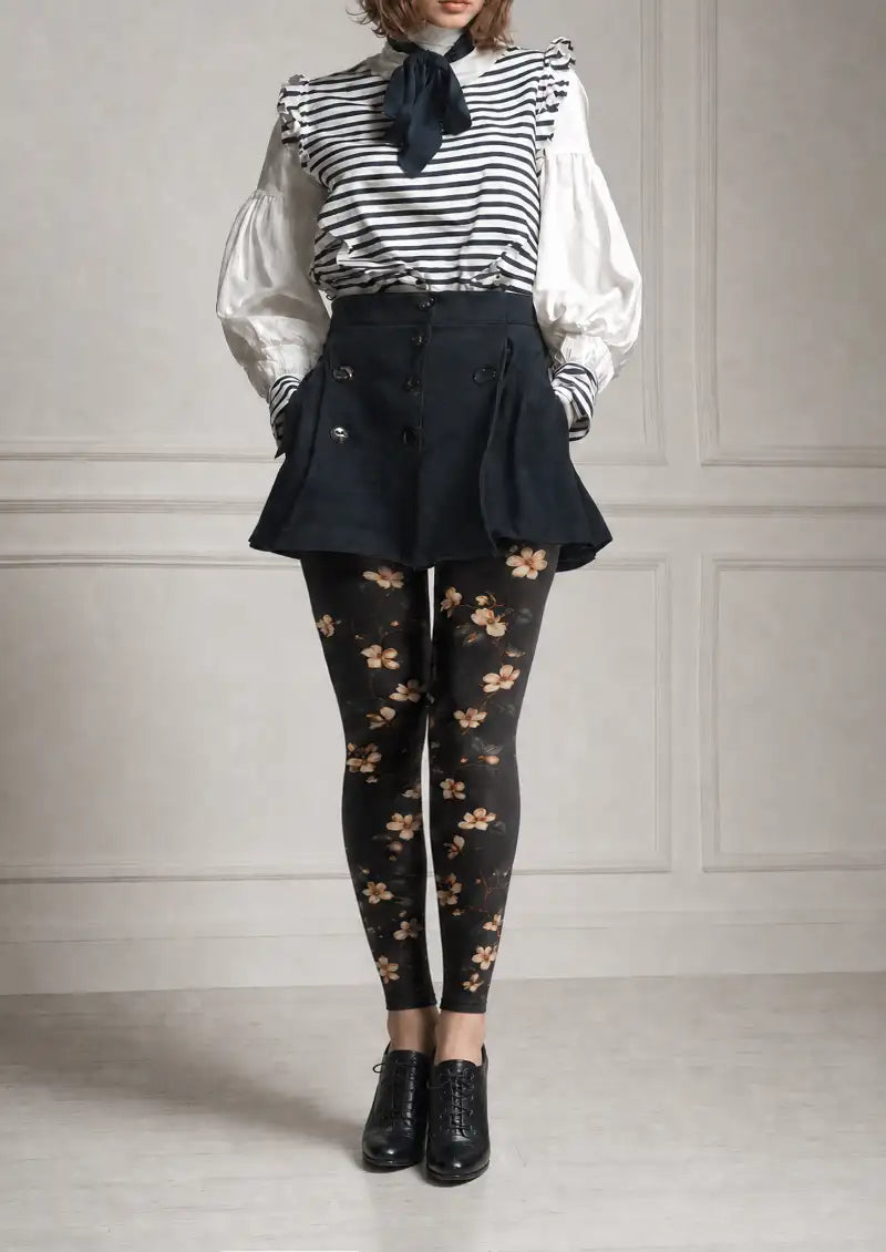 Black Floral Footless Tights