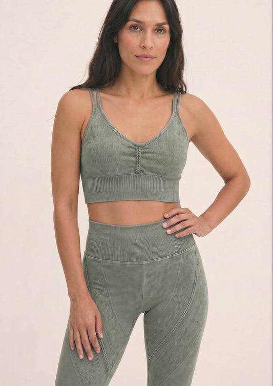 Sage Green Mineral Wash Seamless Leggings & Bra Set