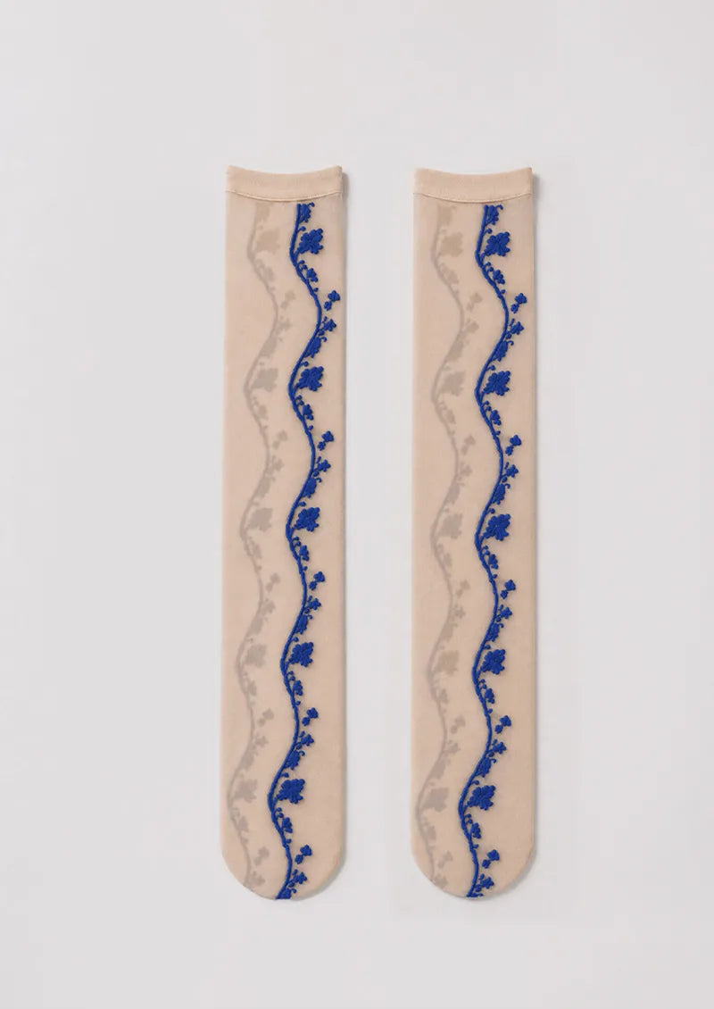 Sheer Patterned Vine Knee-High Socks