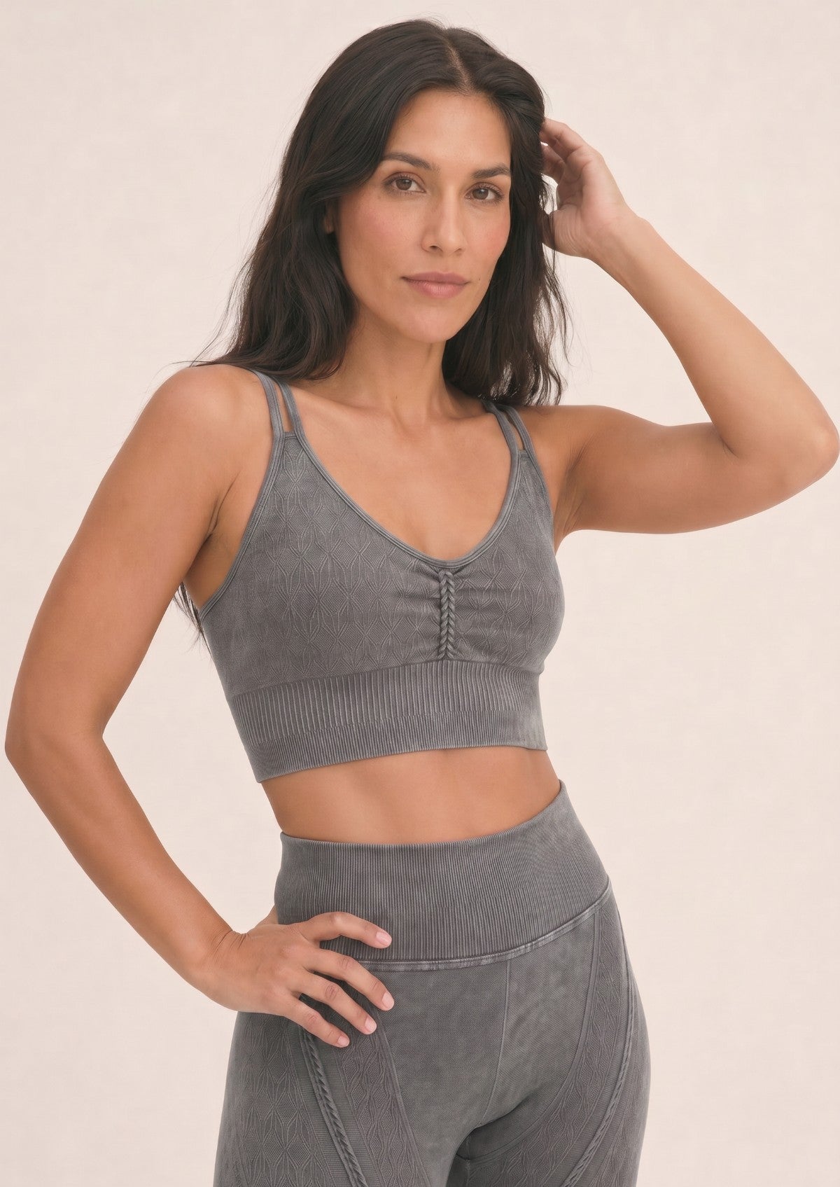 Slate Grey Mineral Wash Seamless Leggings & Bra Set