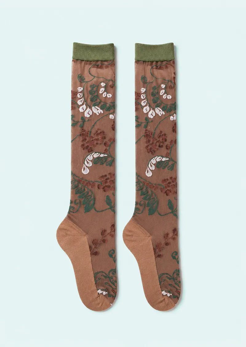 Sheer Botanical Knee-High Socks