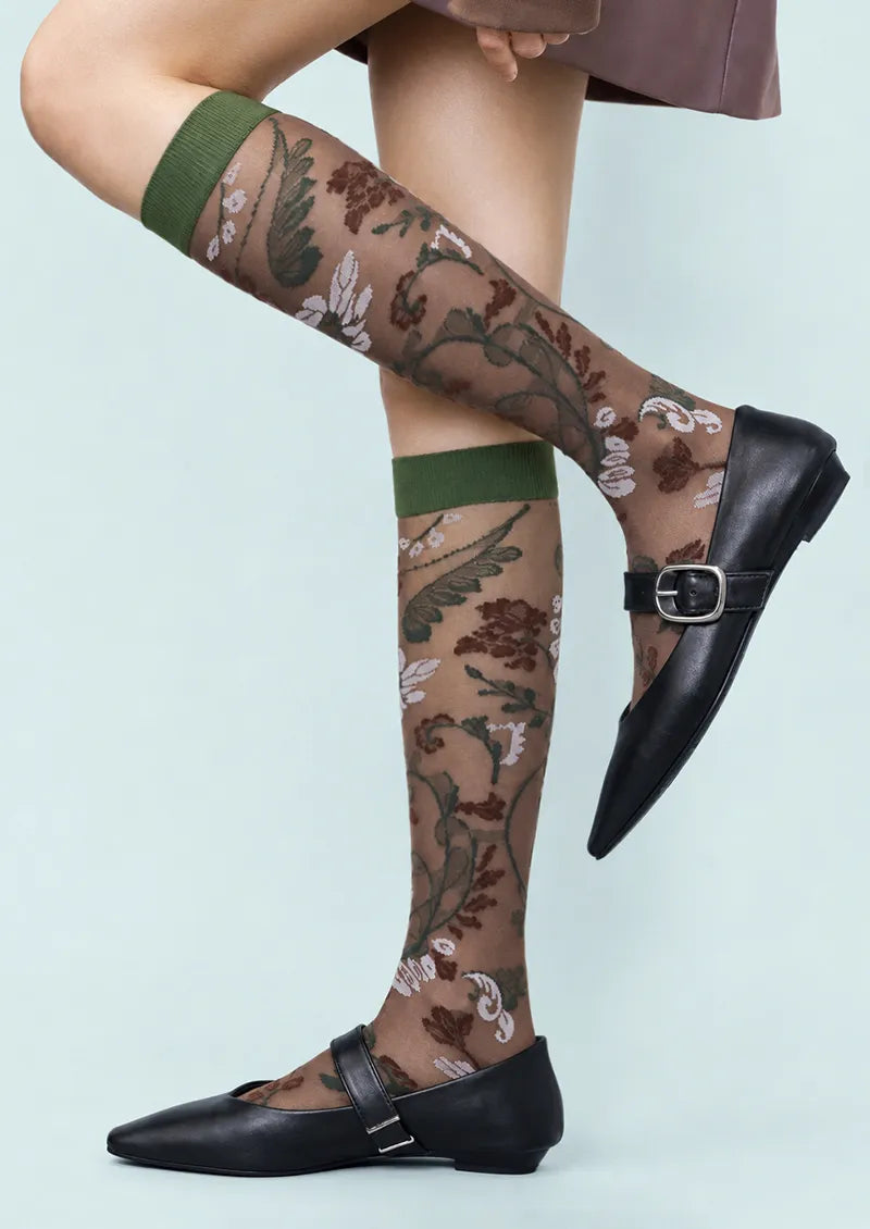 Sheer Botanical Knee-High Socks