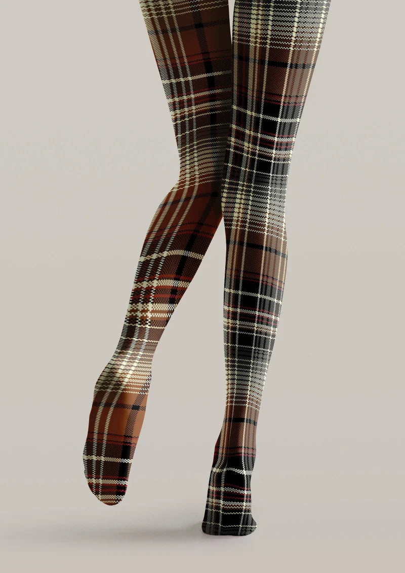 Brown Warm Plaid Tights Hosiery Pantyhose