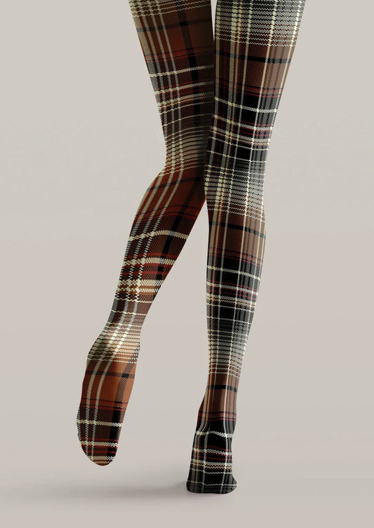 Brown Warm Plaid Tights Hosiery Pantyhose