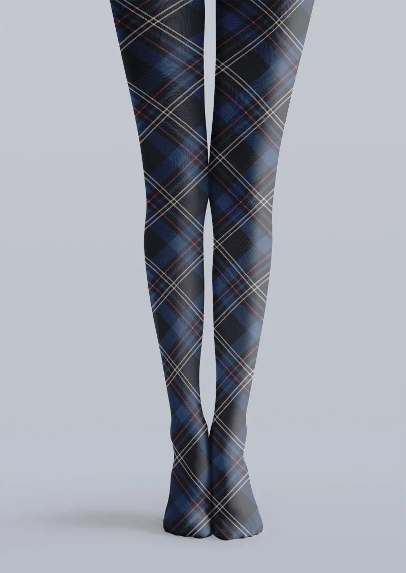 Plaid Blue Black Tights Hosiery Pantyhose