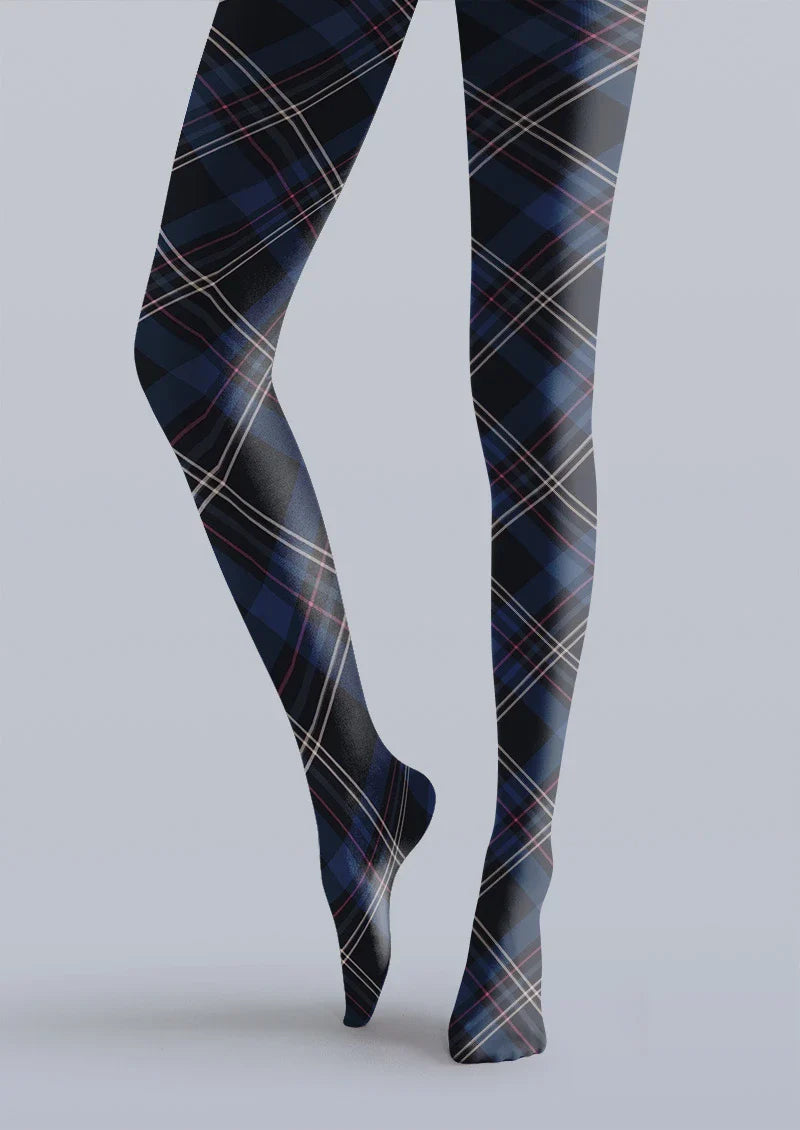 Plaid Blue Black Tights Hosiery Pantyhose
