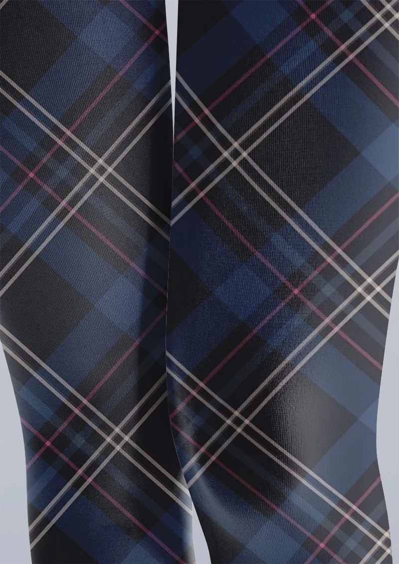Plaid Blue Black Tights Hosiery Pantyhose