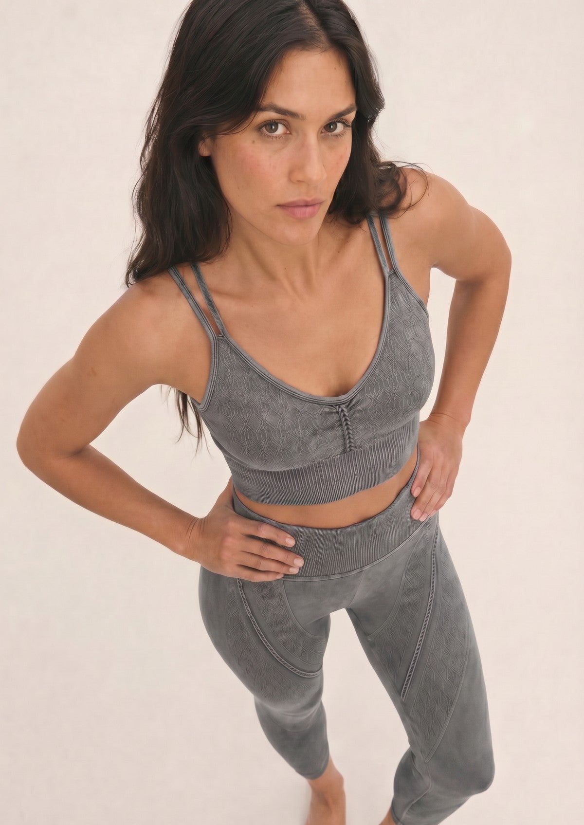 Slate Grey Mineral Wash Seamless Leggings & Bra Set