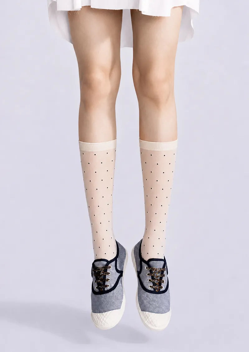 White Polka Dot Knee-High Socks