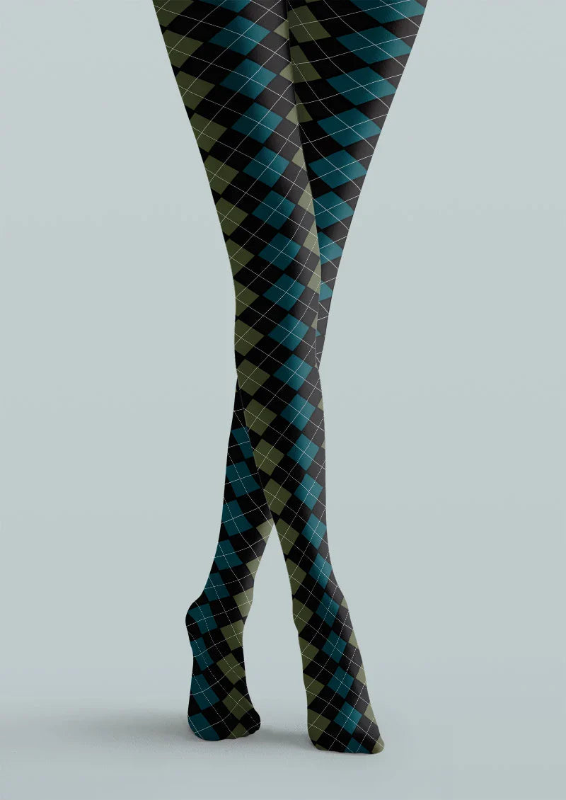 Blue Green Argyle Gradient Tights Hosiery Pantyhose